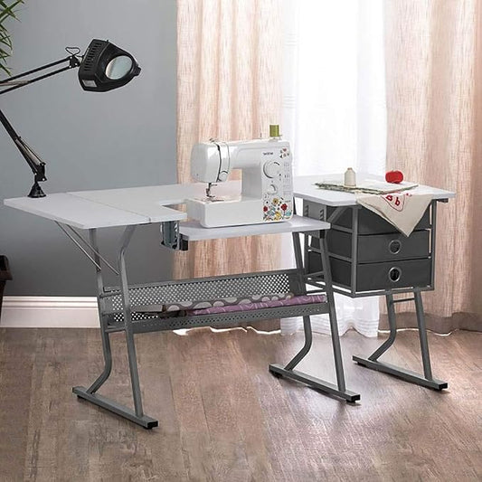 Studio Designs Eclipse Ultra Sewing Machine Craft Table Cabinet, Grey/White