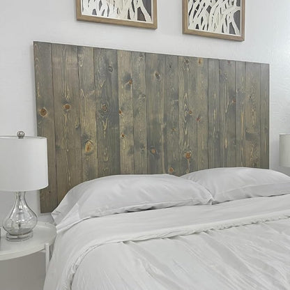 Barn Walls Solid Wood Headboard Gray Fog Oil-Based Finish with Smooth Natural Wood Grain, Wall-Mounted Panels, Adjustable Height, Rustic Coastal Bedroom, Built to Last, Queen Size Head Board