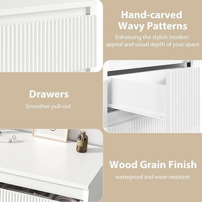 Jocoevol 6 Drawer Fluted Dresser, Modern Chest of Drawers for Bedroom with Hidden Handles, Wood Storage Organizer Cabinet for Living Room & Entryway, White (15.7" D x 47.3" W x 31.6" H)