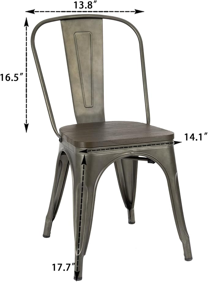 Furmax Metal Dining Chair Indoor-Outdoor Use Stackable Chic Dining Bistro Cafe Side Metal Chairs Set of 4(Gun)
