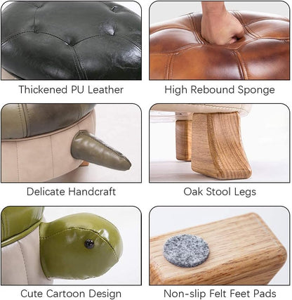 Animal Footstool Turtle Ottoman PU Leather Pouf Wood Foot Stool Rest for Living Room Bedroom Sofa Bench Seat Chair, Green, Small