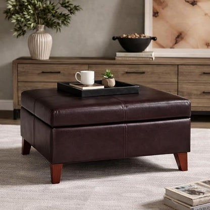 HomePop 28" Faux Leather Square Storage Ottoman - Distressed Brown