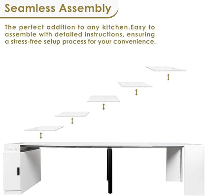 Extendable Dining Table with Storage, Transformer Extra Console Table for 1-12 People, Folding Space Saving Dining Room Table with Built-in Outlet for Homes, Apartments, Marble White