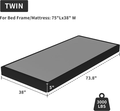 Superay Twin Box Spring, 5 inch Box Spring for Twin Bed, Heavy Duty Metal Bed Frame with Fabric Cover, 3000lbs Max Weight Capacity Bed Base Mattress Foundation, Easy Assembly, Noise Free, Black