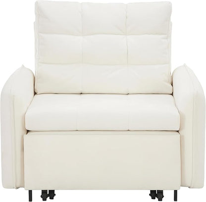 ERYE Modern Foldable Chair Sofa Convertible Pull Out Sleeper Sofabed,Single Seat Tufted Upholstered Sofa Convertible Chaise Lounge Bed with USB-Ports and Side Pockets