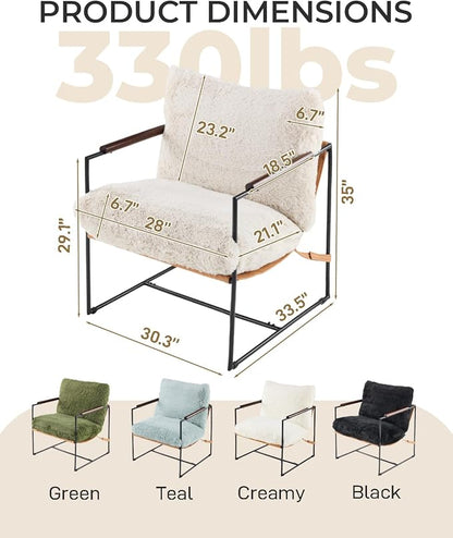 Karl home Modern Metal Frame Accent Chair, Khaki | Plush Fleece Upholstered, Wood Padded Armrest, 28" Seat Width, Comfy Lounge Armchair for Living Room, Bedroom, Apartment