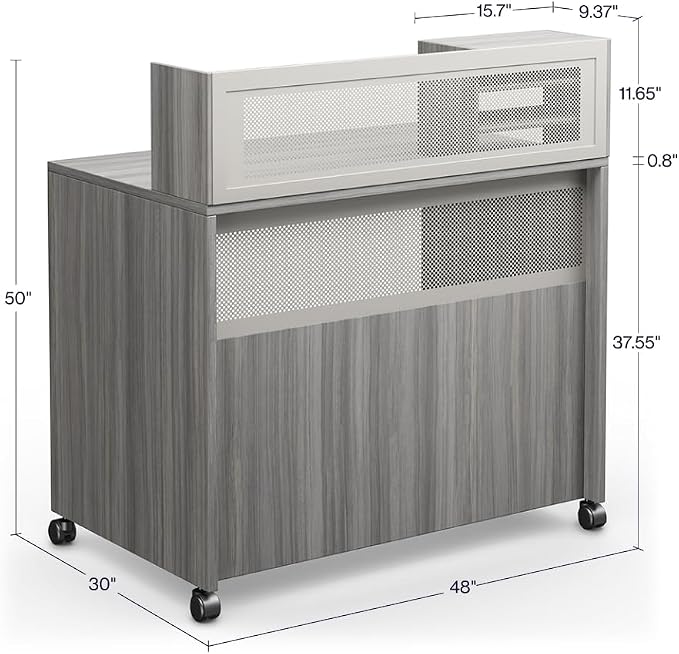 NBF Reception Desk Standing Height Workstation with Mobile Casters for Office Lobby, 48" W x 30" D, Gray, At Work Collection