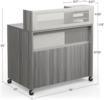 NBF Reception Desk Standing Height Workstation with Mobile Casters for Office Lobby, 48" W x 30" D, Gray, At Work Collection