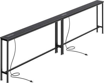 SUPERJARE 110.2 Inch Sofa Table with Power Outlets and USB-C Ports, 5.9 Inch Narrow Console Tables, Entryway Hallway Couch Tables with Storage, Behind Sofa, Small Spaces, Living Room, Black