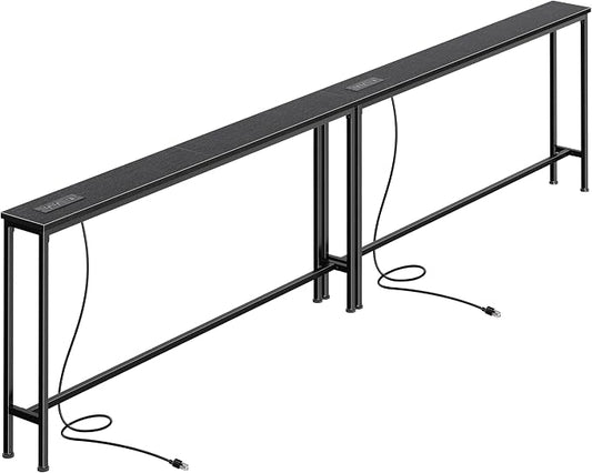 SUPERJARE 110.2 Inch Sofa Table with Power Outlets and USB-C Ports, 5.9 Inch Narrow Console Tables, Entryway Hallway Couch Tables with Storage, Behind Sofa, Small Spaces, Living Room, Black
