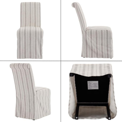 chairus Slipcovered Parsons Dining Chairs Set of 4, Upholstered Dining Room Chairs with Removable Linen Cover & High Back, Modern Farmhouse Wooden Side Kitchen Chairs, Khaki Stripe