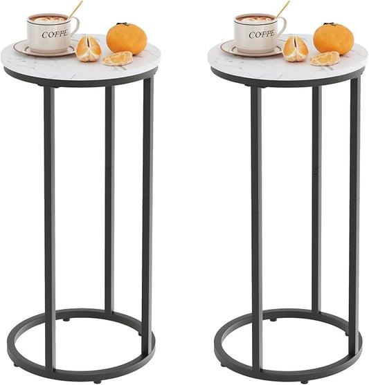 C Shaped End Table, Couch Side Tables for Living Room, Round Sofa End Table with Metal Frame, Small Wooden Snack Table for Bedroom, Small Spaces, Easy Assembly (Black,2pcs)