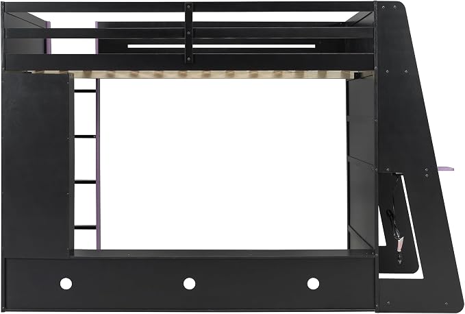 Merax Full Size Loft Bed with Desk, Multi-Storage Shelves and RGB Light | Space-Saving Wooden Gaming Bed Frame with Charging Station and Guardrail