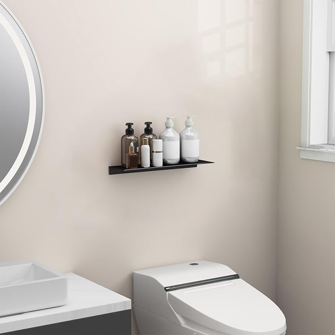 Danpoo 16 inch Floating Shelf for Wall Organizer & Storage, Mini Display Shelf, Metal Wall Shelf for Bathroom, Living Room, Kitchen, Bedroom(Matte Black)
