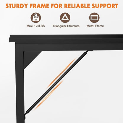 Sweetcrispy Small Computer Office Desk 63 Inch Student Study Writing Work with Metal Frame Wood Tabletop Modern Simple Home Bedroom PC Table Durable and Easy Assembly, Black