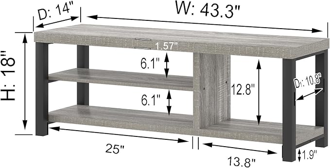 FOLUBAN Storage Bench, Vintage Wood Shoe Bench for Entryway Hallway, Industrial Indoor Shoe Rack Seat for Bedroom, Living Room, Light Grey, 43.3 Inch