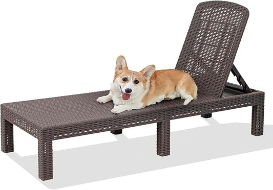 DIMAR GARDEN Outdoor Chaise Lounge,Resin Pool Lounge Chair Waterproof Recliner Beach Chairs, Mocha