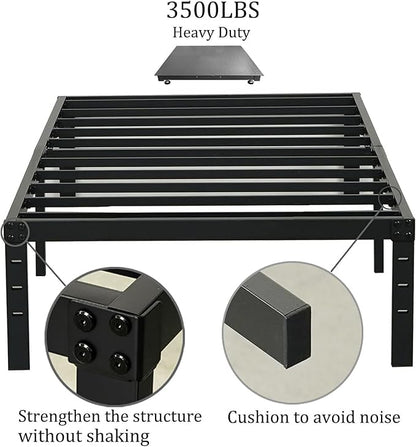 Wulanos Twin Size Bed Frame 18 inches Tall, 3500lbs Heavy Duty Metal Platform with Steel Slats Support, No Box Spring Needed, Sturdy and Noise-Free, Black