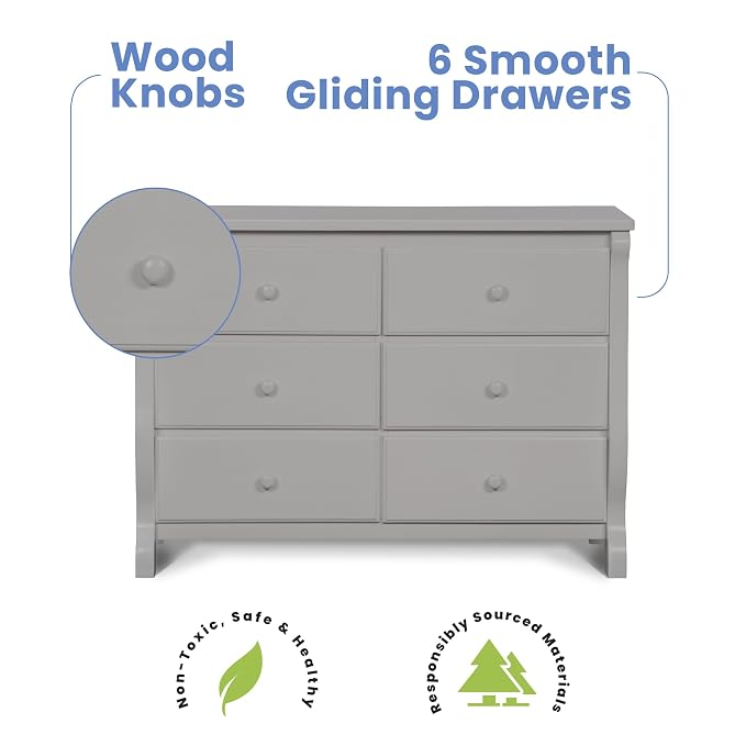 Delta Children Universal 6 Drawer Dresser with Interlocking Drawers - Greenguard Gold Certified, Grey