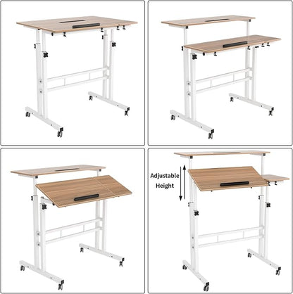 SogesHome 31.5 inches Adjustable Laptop Desk Table, Portable Computer Stand with Cart Tray and Computer Host Stand, Oak