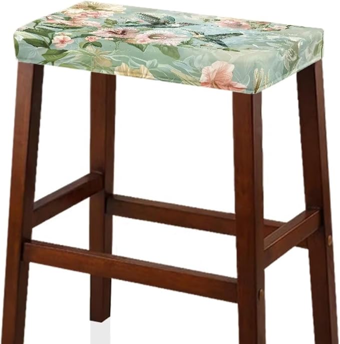 Bar Stool Chair Covers Rectangle Hummingbird Spring Flower Bar Stool Covers Set of 2 Vanity Stool Covers Stretch Washable Saddle Bar Stool Slipcover Bench Seat Protector with Elastic Bands