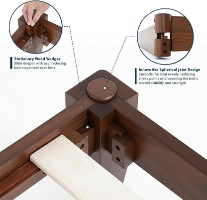 Thor Premium Solid Wood Bed Frame Queen, Japanese Joinery Bed Frame with Wood Slat Support, Platform Bed, No Box Spring Needed, Easy Assembly, Minimalist & Modern Style (Walnut)