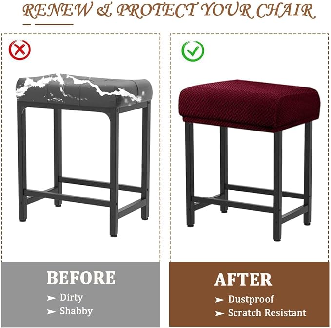 Levoberg Bar Stool Cover Rectangle Stretch Counter Height Barstool Slipcovers Rectangular Vanity Stool Cover Kitchen Counter Saddle Seat Cover for Wooden Metal Bench Set of 4 Wine red