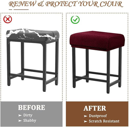 Levoberg Bar Stool Cover Rectangle Stretch Counter Height Barstool Slipcovers Rectangular Vanity Stool Cover Kitchen Counter Saddle Seat Cover for Wooden Metal Bench Set of 4 Wine red