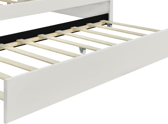 Ball & Cast Full Size Daybed with Trundle,Velvet Upholstered Day Bed Frame Full with Shall Shaped Backrest and Wood Slat Support,No Box Spring Needed,White