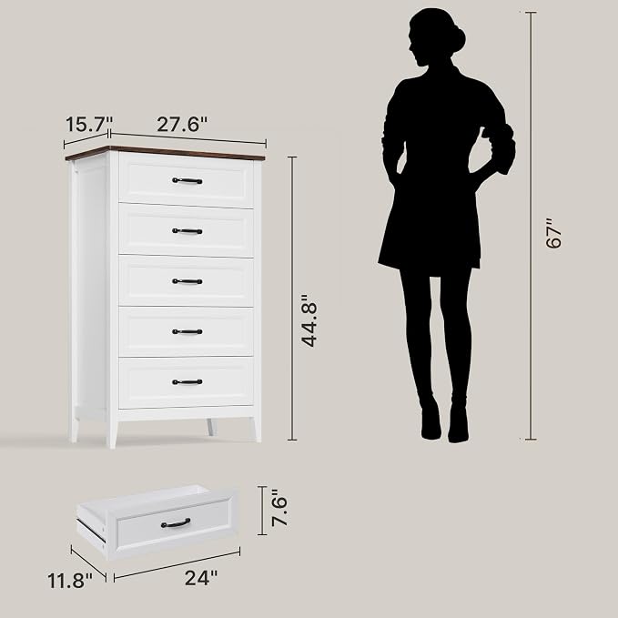 Gizoon 3 Piece Dresser Set, 5 Drawer Dresser + 6 Chest + 7 Chest of Drawer, Farmhouse Bedroom Furniture Set, with Retro Top, Black Handles, Anti-tip, Organizer for Bedroom, Living Room