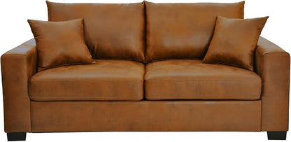 Ball & Cast 69" Loveseat Sofa, Modern Love Seat Couches for Living Room, Upholstered 2 Seater Small Couch with 2 Throw Pillows for Bedroom,Apartment,Office,Easy Assembly,Light Brown