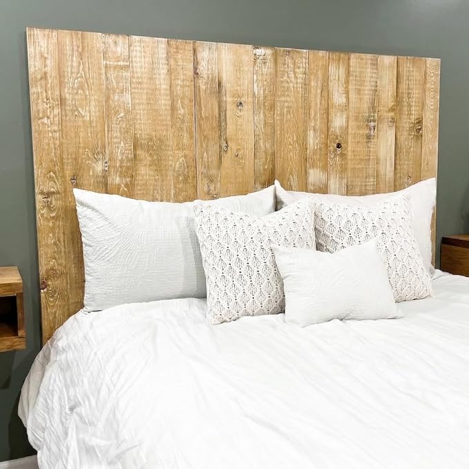 Barn Walls Boho Whitewash Headboard, Bohemian Design, Solid Wood Headboard, Floating Panels, Wall Mount, Adjustable Height, Easy Assembly, Full Size
