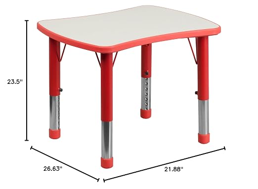 EMMA + OLIVER 21.875x26.625 Red Plastic Height Adjustable Activity Table