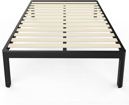 MAF 14 Inch Queen Platform Bed Frames with Wooden Slats, Black 3500 Lbs Heavy Duty Metal Bed Frame with Anti-Collision Round Legs, No Box Spring Needed, Easy Assembly