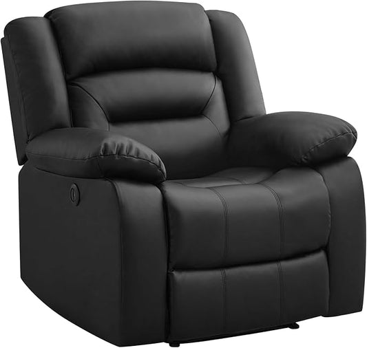 EBELLO Classic Power Recliner Chair, Faux Leather Oversized Electric Overstuffed Reclining Chair with Soft Cushion and Back, Sofa with Comfortable Armchair, Black