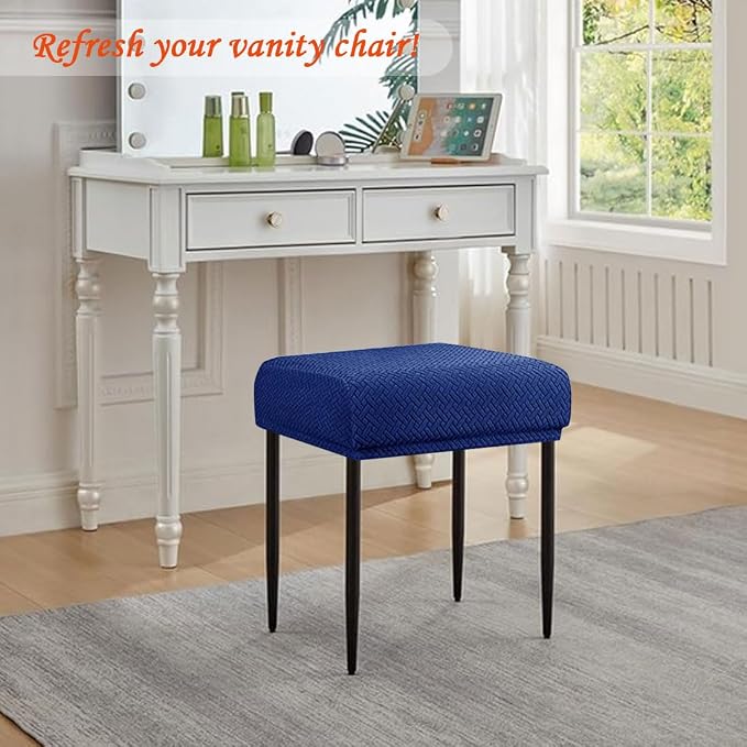 Levoberg Bar Stool Cover Rectangle Stretch Counter Height Barstool Slipcovers Rectangular Vanity Stool Cover Kitchen Counter Saddle Seat Cover for Wooden Metal Bench Set of 2 Navy