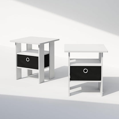 Furinno TIDUR Night Stand Set of 2, Open Shelf Design Nightstand with Storage Bin, Bedside Table, End Table, Side Table, for Bedroom, Closet, Dorm, White