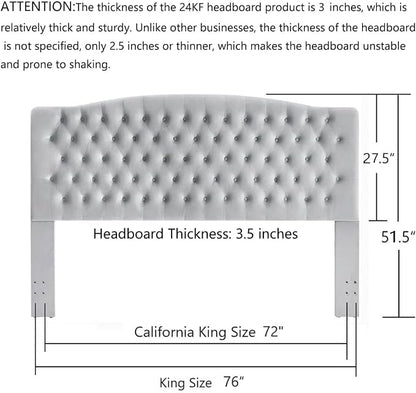 24KF Upholstered Tufted Button Velvet Headboard,Comfortable Fashional Headboard King/CA King Size,Gray