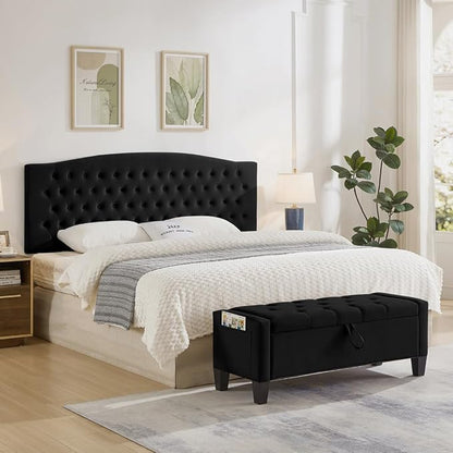 24KF Upholstered Tufted Button Velvet Wall Mounted Headboard,Comfortable Fashional Headboard King/CA King Size, 6058-K-Black