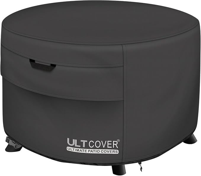 ULTCOVER Patio Fire Pit Table Cover Round 36 inch Outdoor Waterproof Fire Bowl Cover, Black