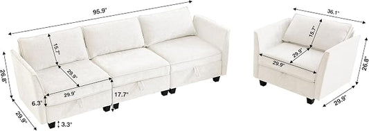 ORRD 2 Piece Modular Sectional Sofa Set, Convertible Couch with Storage, Sofa Modular for Living Room, Office (Beige)