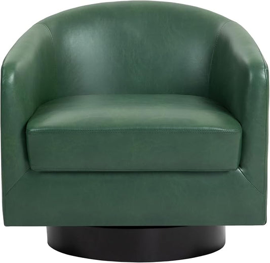 Swivel Accent Chair, PU Leather Barrel Club Chair Upholstered Round Armchair for Lving Room, Green