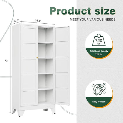 Letaya 72" H Metal Storage Cabinet with 2 Doors and 4 Shelves,Tall Kitchen Pantry Cabinets,Utility Pantry Organizers for Cupboard/Dining/Bathroom/Home Office/Garage (Black, 72" H x 18" D x 33.5" W)