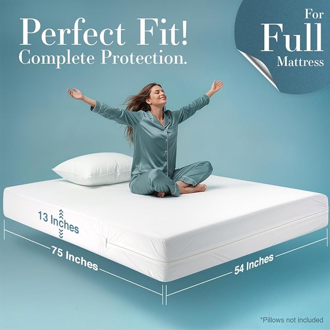 Utopia Bedding Mattress Protector Zippered Full Size Size (Pack of 4), 100% Waterproof Bed Bug and Dust Mite Proof Mattress Encasement, Absorbent 6 Sided Mattress Cover