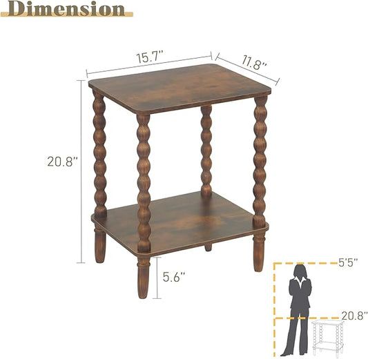 Fultyle Side Table, Small End Table with Storage Shelf, 2-Tier Small Coffee Tables Living Room for Bedroom, Narrow Spaces (Rustic Brown)