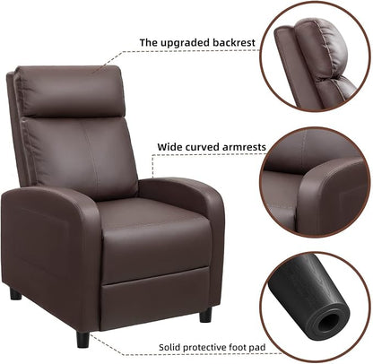 JUMMICO Recliner Chair Adjustable Home Theater Single Recliner Sofa Furniture with Thick Seat Cushion and Backrest Modern Living Room Recliners (Nut Brown)