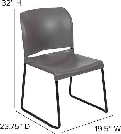 Flash Furniture HERCULES Series 880 lb. Capacity Gray Full Back Contoured Stack Chair with Black Powder Coated Sled Base