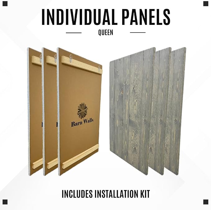Barn Walls Solid Wood Headboard Gray Fog Oil-Based Finish with Smooth Natural Wood Grain, Wall-Mounted Panels, Adjustable Height, Rustic Coastal Bedroom, Built to Last, Queen Size Head Board