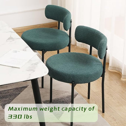 EDWELL Green Dining Chairs Set of 4, Modern Upholstered Dining Room Chairs with Thick Cushion, Curved Backrest Kitchen Chairs Boucle Chair for Dining Room, Living Room
