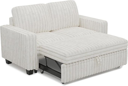 Belffin Corduroy Sectional Sleeper Sofa with Pull Out Bed Modular Sectional Loveseat Sofa Bed for Living Room Beige Couch